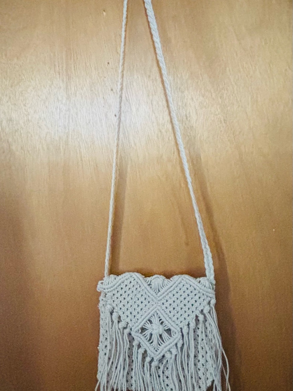 Handmade Cream Macrame Fringe Crossbody Bag